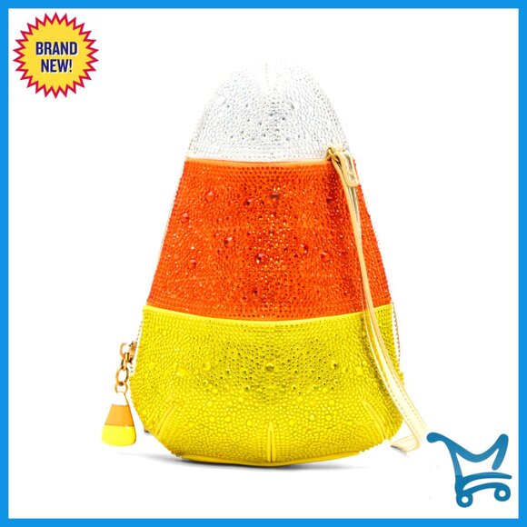 Small Crossbody Bag with Rhinestone Details and Candy Corn Lining